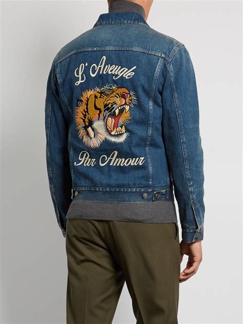 gucci embroidered mens|gucci tiger denim jacket.